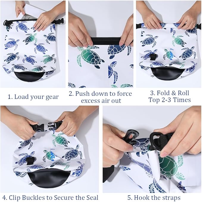 Floating Waterproof Dry Bag Backpack 5L Lightweight Sea Turtle Waterproof Backpack PVC Roll Top Dry Bag Sack for Kayaking Boating Camping Fishing Swimming Rafting Hiking Outdoor Activities