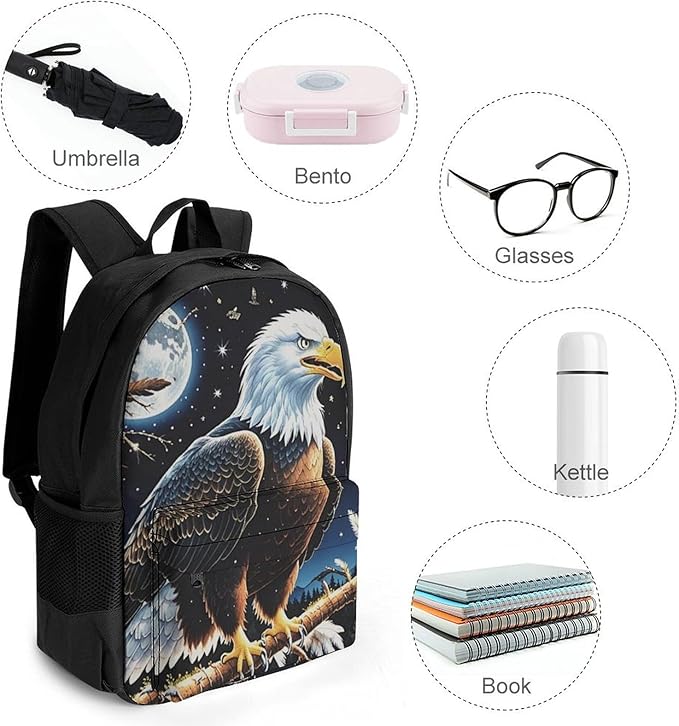Rucksack Polyester Anti-Theft Multipurpose Native American Indian Eagle Bookbag Big Capacity Travel and Sport Backpack Rucksack With Side Pockets