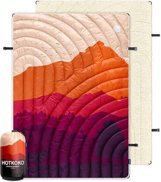 Outdoor Camping Blanket,Warm Thick Camp Blankets with Sherpa Lining Soft Fleece Camping Blanket Puffy Camping Quilt for Cold Weather Traveling, Stadium, Hiking, Picnics