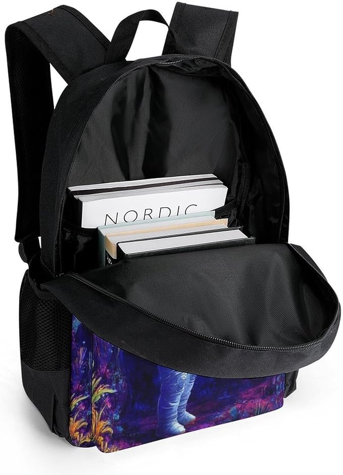 Daypack Backpack Polyester Anti-Theft Multipurpose Underwater Neon Jellyfish Astronauts Mushroom Art Bookbag Big Capacity Travel Hiking Camping Rucksack With Smooth Zippers