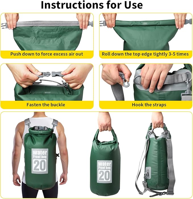 IPX8 Waterproof Dry Bag Backpack 10L - Roll-Top Seal for Kayak Spray & River Crossings, 500D PVC Abrasion-Resistant, Backpack Straps for Hiking Camping Beach