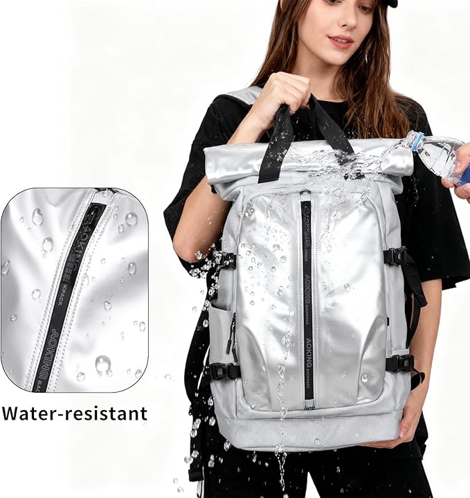 Rolltop Backpack, Travel Rucksack for Men Women, Anti Theft Backpacks with 15.6-inch Laptop Compartment, Waterproof Casual Daypack for Work, Business, Commuter and College
