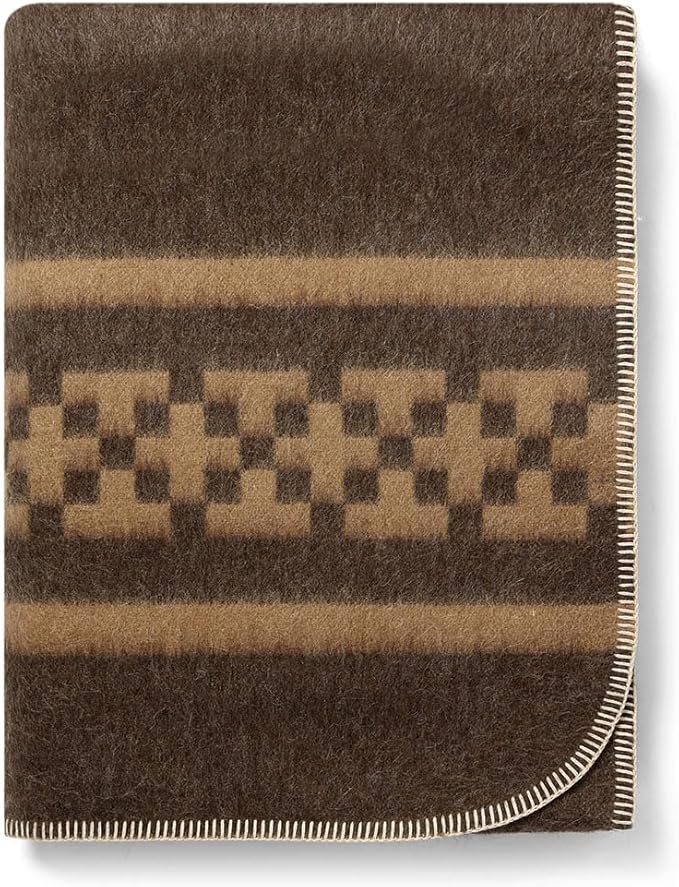 Thick Alpaca Wool Blanket Heavyweight Camping Outdoors Indoors Soft Peru Twin Size New Ethnic Design (Dark Brown/Soft Camel 2, Twin Size)