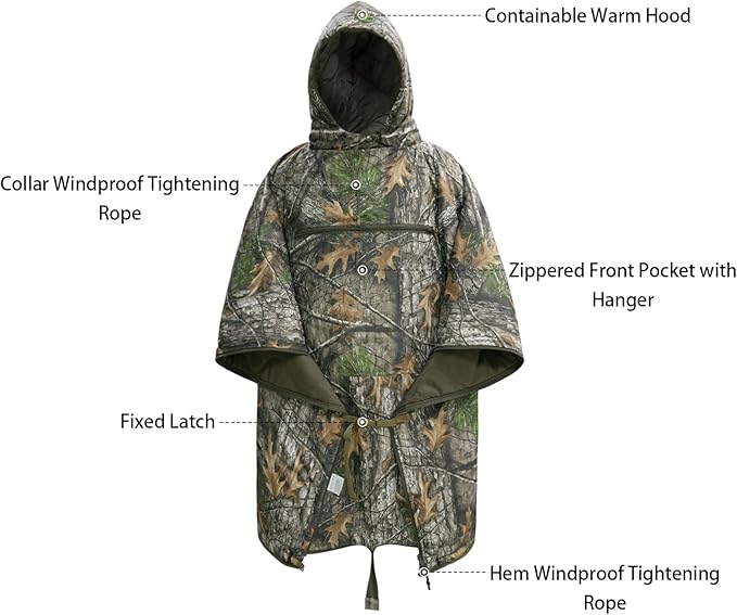 LOOGU Camo Blanket Waterproof Insulation Poncho Liner for Outdoor Camping, Hiking, Hunting, Survival, Backpacking, Picnicking