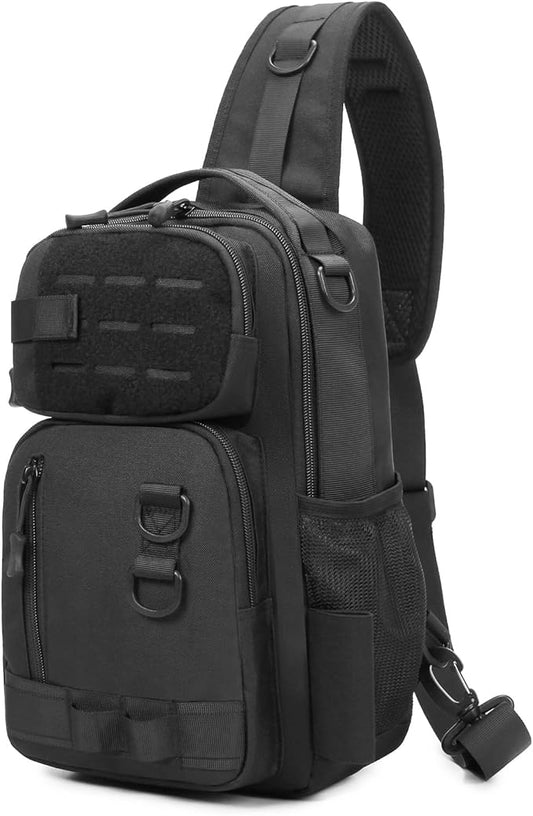 CamGo Small Tactical Sling Bag Black Military One Strap Crossbody Fishing Shoulder Pack Molle Backpack for Sport Daily