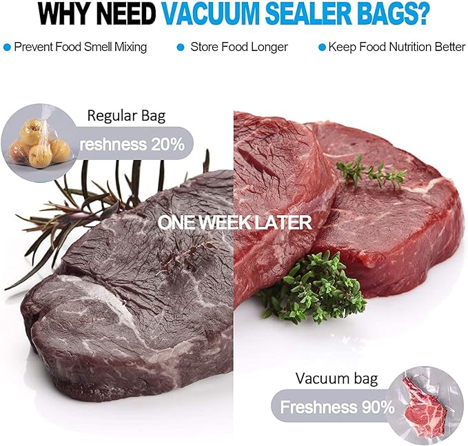 CANLENPK 8x12 Inch/20x30cm Vacuum Sealer Bags food Storage,Keep Fresh Lock Nutrition,Sous Vide Bag Freezeable Boilable Microwaveable(100 Bags)
