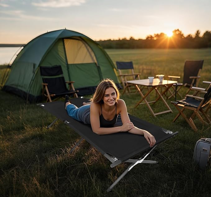 YSSOA Camping Cot, Sleeping Cots for Adults with Storage Bag, Portable and Lightweight Cot Bed for Outdoor Traveling, Hiking, Office Nap, Easy to Set up, 1 Pack, Black