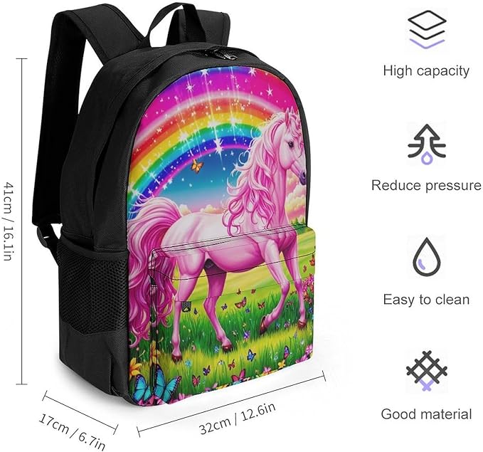 Supdreamc Daypack Backpack Polyester Multipurpose Anti-Theft Rainbow Unicorns And Butterflies Shoulder Bag Big Capacity Gym Outdoor Hiking Backpack With Smooth Zippers