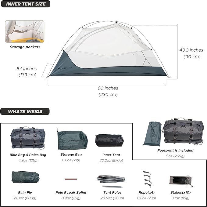 Wander Hawk 1-2 Person Backpacking Tent, Lightweight 1 Person / 2 Person Tent for Bikepacking Backpacking Camping & Hiking