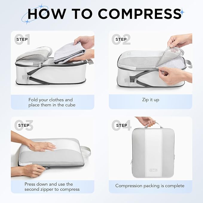 10 Set Compression Packing Cubes for Travel Essentials,Compressible Expandable Packing Cubes for Suitcase,OlarHike Luggage Organizer Bags for Travel,Handy Helper for Organizing Clothes(White)