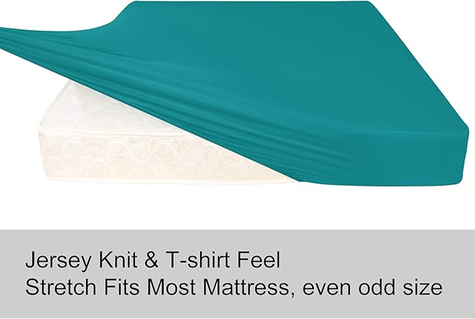 Stretch Queen Fitted Sheet Only - Jersey Knit & Soft Cozy T-Shirt Like, 4-Way Stretchy Snug Fit & No More Slipping Mattress Sheets - Turquoise, Queen