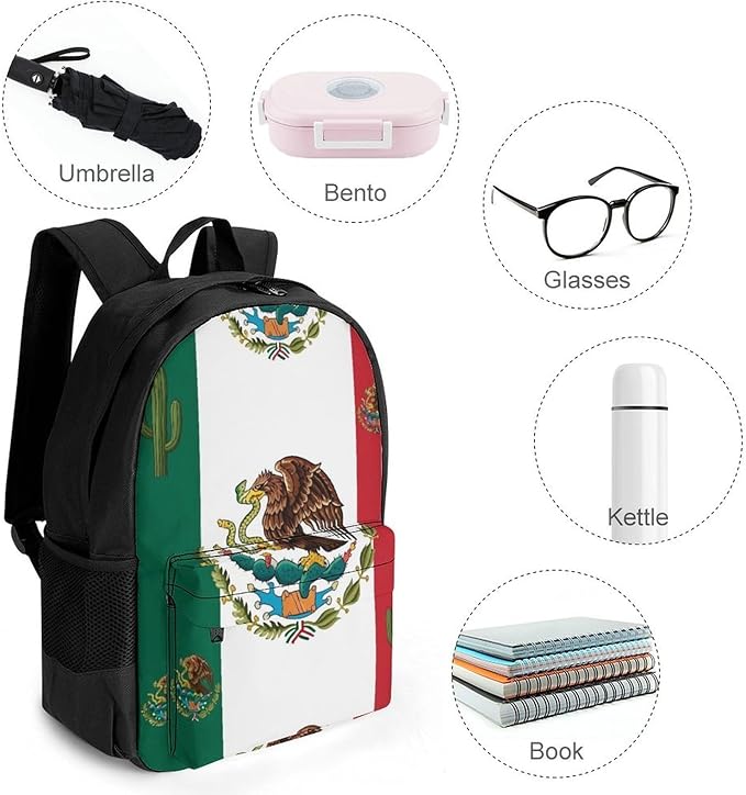 Lightweight Rucksack for Sports Travel Running, Big Capacity Multipurpose Anti-Theft Bookbag, Mexican Flag Art Travel and Sport Backpack Rucksack