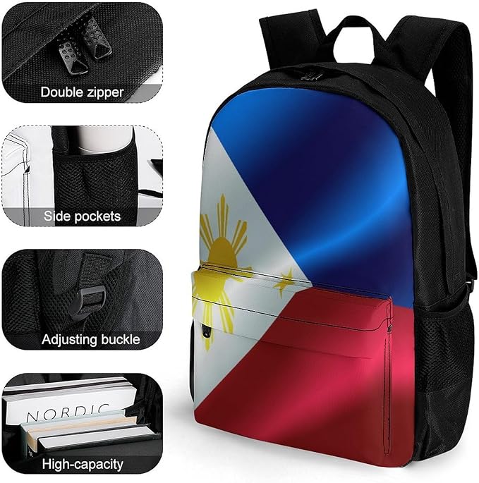 Polyester Daypack Backpack for Trekking Picnic Walking Cycling, Large Capacity Anti-Theft Multipurpose Shoulder Bag, Flag Of Philippines Casual Daypack