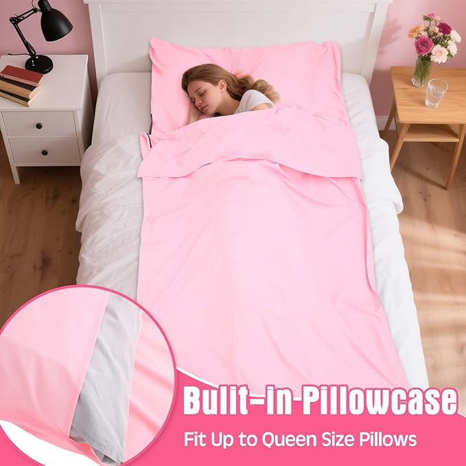 2 Pack Sleeping Bag Liner Portable Polyester Microfiber Adult Sleep Sack with Pocket Bag Travel Self Tan Sheets for Hotel Summer Camping Hiking Business Outdoor Indoor