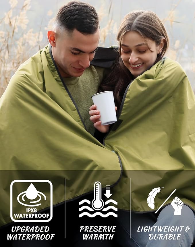 DUKUSEEK Waterproof Blanket Outdoor, Hooded Blanket Poncho - Large (79x56), Portable, Windproof Fleece Blankets for Cold Weather Camping, Picnic, Sports, Boat, Dogs, Festivals, Car, Emergency…