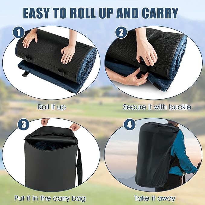 Memory Foam Camping Mattress, Portable Roll Up Sleeping Mat w/Non-Slip Bottom, Carry Bag, Floor Mattress Guest Bed for Sleepover, Thick Sleeping Pad for Camping Car Travel Backpacking