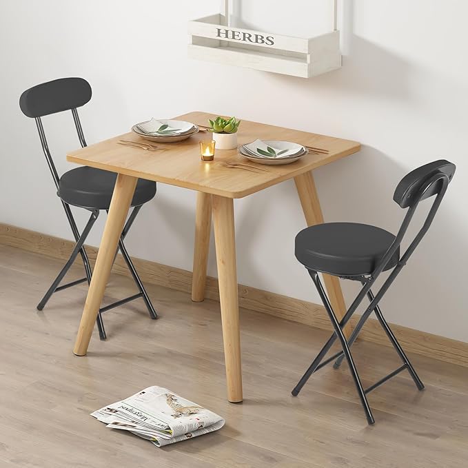 Cushioned Padded Folding Stools, Folding Bar Stool with Backrest, 220lb Capacity, 19 Inch Collapsible Round Portable Foldable Chair for Outdoor Indoor Kitchen Camping Fishing (Black, 2 Pack)