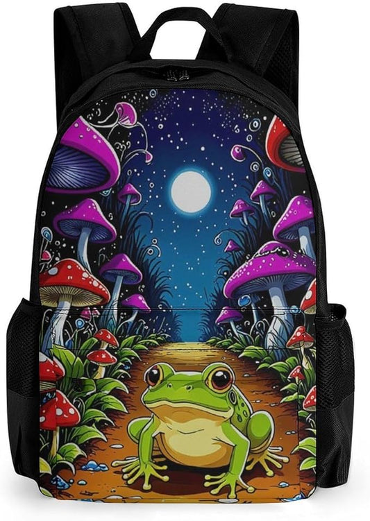 Supdreamc Casual Daypack Multipurpose Anti-Theft Large Capacity Carry On Bag, Psychedelic Magic Mushrooms Frog Trippy Art Casual Daypack Climbing Shoulder Bag With Padded Straps