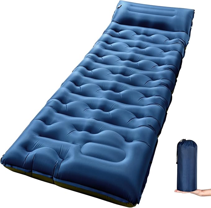 KASBAH Camping Sleeping Pad,6 inch Thick Inflatable Camping Mattress with Built-in Foot Pump and Pillow,Ultralight Sleeping Mat Backpacking Gear for Outdoor Hiking,Camping, Traveling and Tent