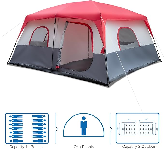 Outvita 8/10 Person Camping Tent, Large 2 Room Family Tent with Weatherproof Instant Cabin Shelter with Rainfly & Carry Bag for Backpacking Hiking Car Traveling…