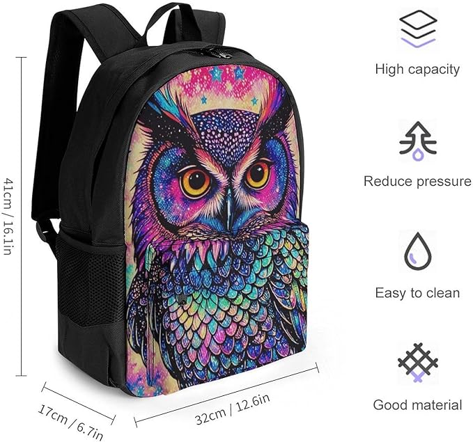 Supdreamc Rucksack Polyester Anti-Theft Multipurpose Galaxy Owl Bookbag Big Capacity Travel and Sport Backpack Rucksack With Side Pockets