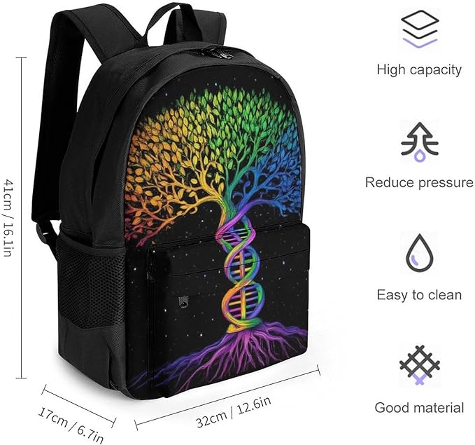 Adults Lightweight Dna Tree Of Life Art Shoulder Book Bags Big Capacity Shoulder Bag With Adjustable Shoulder Straps for Trekking Work Walking Cycling