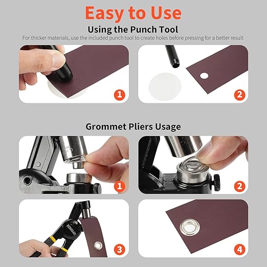Grommet Tool Kit, 3/8 Inch Handheld Eyelet Kit Hole Punch Grommet Eyelet Press Pliers with 300 Silver Anti-Rust Grommets for Tarp Leather Fabric Tent and So On