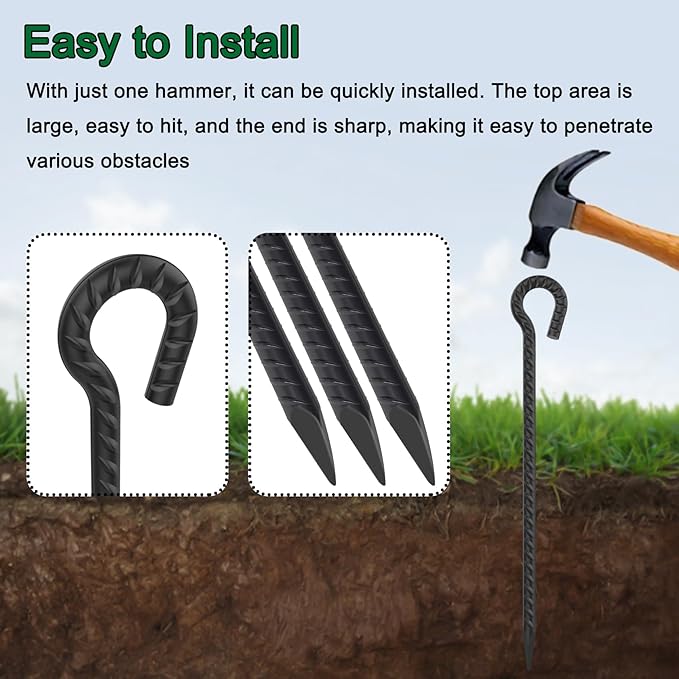 1/2 inch Rebar Stakes 36 Inches Long 6 Pack Steel Tent Anchors Heavy Duty Metal Tree Stakes and Supports Steel Ground Anchor for Outdoor Camping, Garden Path, Fence, Walkway and Canopy (Black)