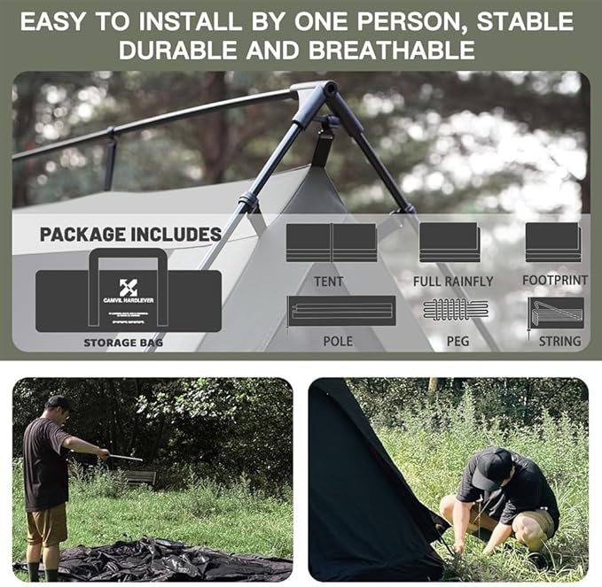 4 Person Canvas Tent with Full Rainfly&Footprint, Easy Set Up Breathable 4 Season FamilyTent for Winter Outdoor Glamping Car Camping