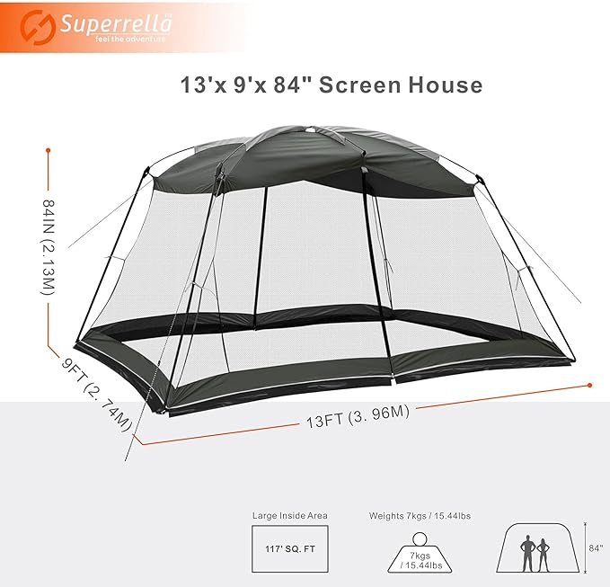 Screen House 13x9 Ft Canopy Tent Sun Shade Shelter Perfect for Outdoor Activities, Shale Gray