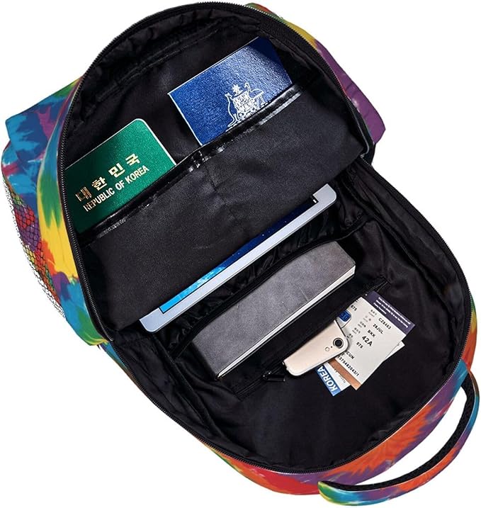 Polyester Daypack for Hiking Work Running, Big Capacity Anti-Theft Multipurpose Shoulder Bag, Colorfu Tie Dye Art Travel and Sport Backpack Rucksack