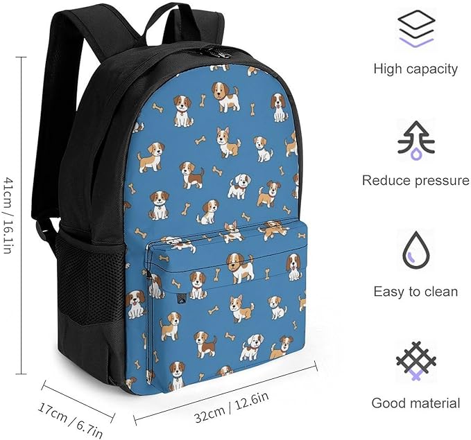 Supdreamc Polyester Daypack Backpack for Trekking Picnic Walking Cycling, Large Capacity Anti-Theft Multipurpose Shoulder Bag, Cute Dog Casual Daypack