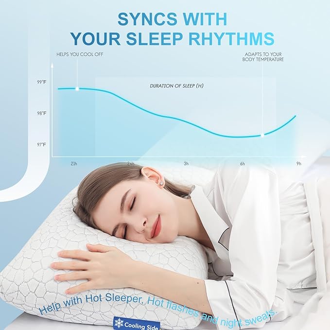 QUTOOL Cooling Pillows for Sleeping Shredded Memory Foam Pillows 1 Pack, Gel Bed Pillow for Hot Sleepers, Soft and Supportive, Adjustable Pillow for Side, Back Sleepers, Gifts for boyfriend, Women Men