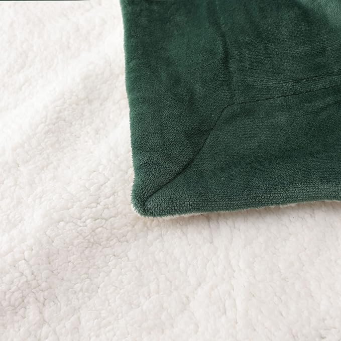 NANPIPER King Size Sherpa Blanket, Soft Fleece Throw for Bed, Reversible Thick Fuzzy Blanket for Winter (Olive Green, 90x108 inches)