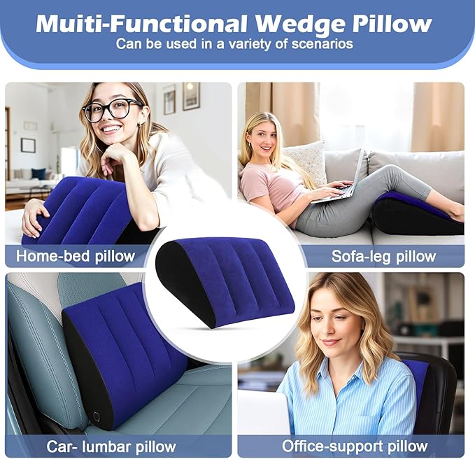 Portable Inflatable Wedge Pillow for Camping - 2Pack Body Positioner Bed Wedge Pillow for Sleeping Support,18in Adjustable Traveling Cushion,Lightweight Bed Leg Elevation Partner Wedges Fast Inflation