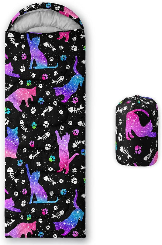 BailiPromise Starry Cat Camping Sleeping Bags,3 Season Warm & Cool Weather,Lightweight Waterproof Sleeping Bags for Adults & Kids,Traveling and Outdoors,Camping Gear Equipment,31x90inch