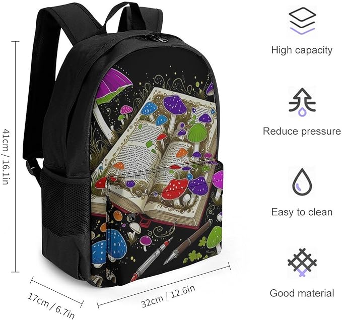 Lightweight Rucksack for Sports Travel Running, Big Capacity Multipurpose Anti-Theft Bookbag, Magic Mushroom Pattern Travel and Sport Backpack Rucksack
