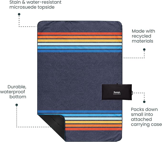Rumpl Everywhere Mat, Waterproof Picnic Blanket and Ground Mat for Camping, Hiking, and Picnicking, 52x75 Inches, Coast Retro Rays
