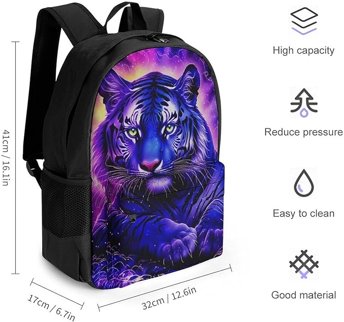 Lightweight Rucksack for Sports Travel Running, Big Capacity Multipurpose Anti-Theft Bookbag, Trippy Tiger Neon Art Travel and Sport Backpack Rucksack