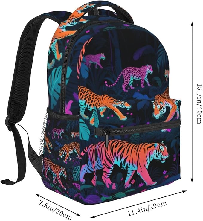 Polyester Daypack Bookbag for Gym Business Bicycle, Large Capacity Multipurpose Anti-Theft Carry On Bag, Tige Rainforest Art Travel Hiking Daypack