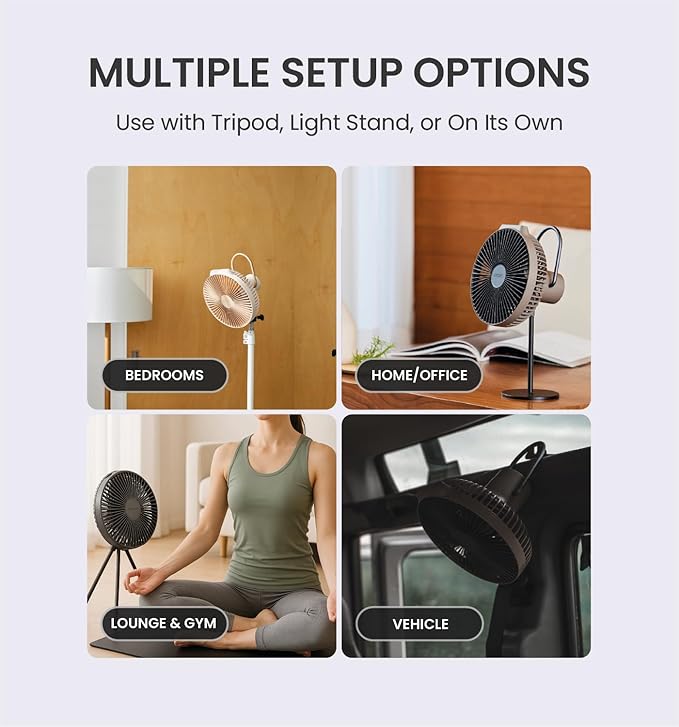 Claymore V600+ Black Rechargeable Portable Fan – 7,800mAh Battery, 4-Speed BLDC Ultra-Quiet Air Circulator USB-C Charging 32 Hrs Runtime Tripod Mountable Adjustable for Camping, Indoor, Outdoor