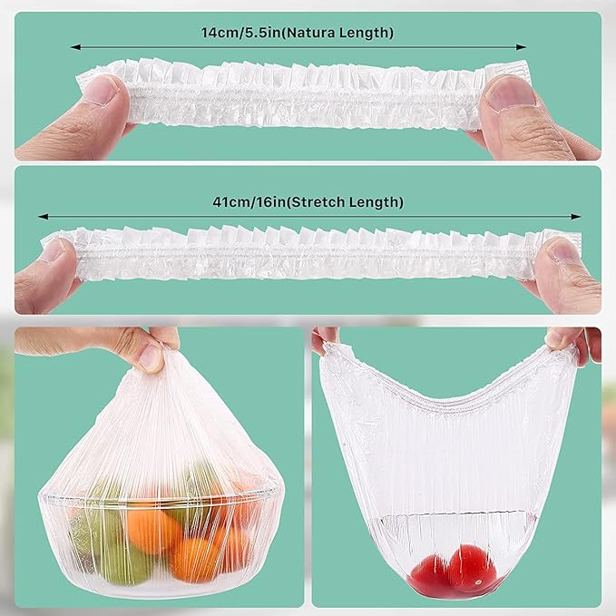 300PCS Fresh Keeping Bags,Elastic Food Storage Covers,Universal Kitchen Wrap Seal Caps,Food Covers Stretch Reusable,Stretch Plastic Wrap Bowl Covers,Elastic Stretch Adjustable Bowl Lids