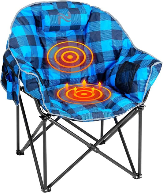 ABORON Oversized Heated Camping Chair, Portable Folding Recliner with 3 Heat Settings, Heavy-Duty Fully Padded Chair Supports Up to 500 lbs, Ideal for Outdoor Adventures