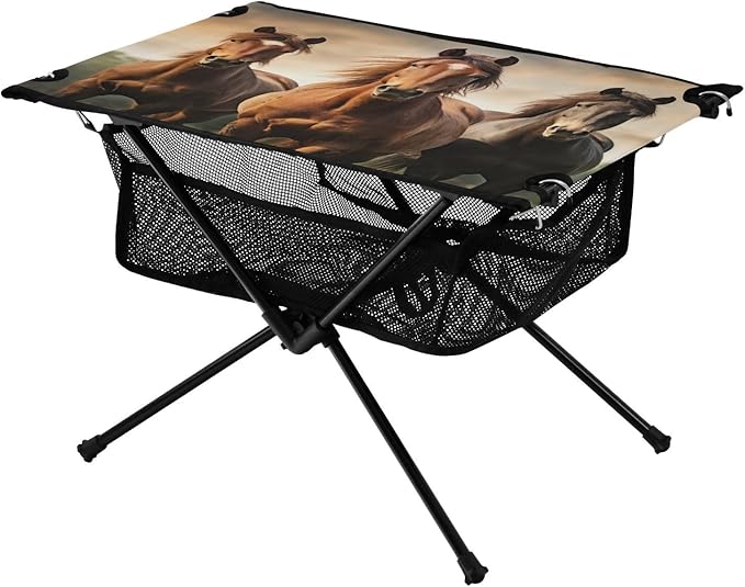 Horse Portable Folding Camping Table, Compact Lightweight Beach Table with Carrying Bag for Outdoor Picnics, BBQs, Camp