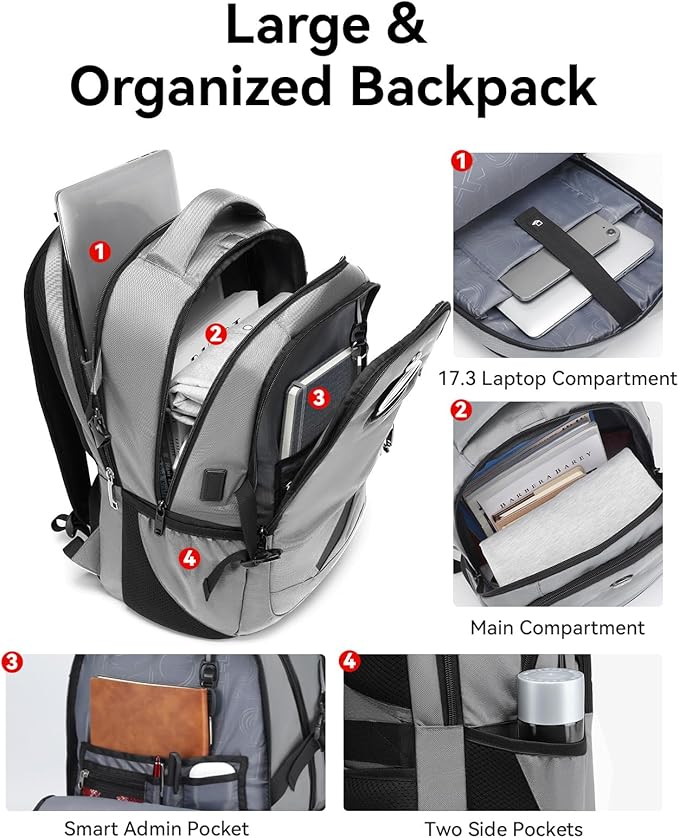 CROSSGEAR Large Travel Backpack Anti-Theft Laptop Bag with Password Lock Water Resistant Bookbag Airline Approved Business Work Computer Bag with USB Charging Port Fit 17.3 Inch Laptops for Men Women
