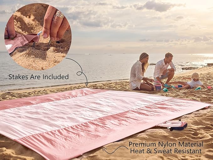 WEKAPO Beach Blanket Sandproof Waterproof, Extra Large Beach Mat, Oversized & Compact Sand Free Mat Quick Drying, Lightweight & Durable with Stakes & Corner Pockets