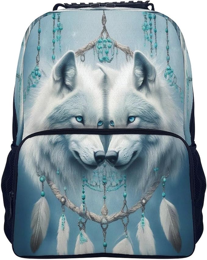 Daypack Backpack Polyester Multipurpose Anti-Theft Love Heart Wolf Dream Catcher Art Shoulder Bag Big Capacity Gym Outdoor Hiking Backpack With Smooth Zippers