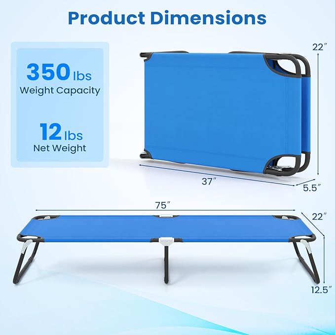 GYMAX Folding Camping Cot 2 Pack, Portable Ultralight Compact Sleeping Cot Bed for Adults with Oxford Fabric, for Outdoor Travel Backpacking Hiking Patio Home Office, 330LBS (2, Blue)
