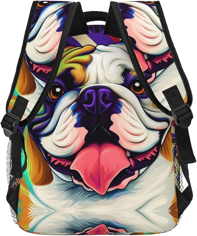 Polyester Daypack Backpack for Sports Travel Running, Big Capacity Anti-Theft Multipurpose Carry On Bag, Colorful Pit Bull Dog Art Laptop Book Bag Rucksack