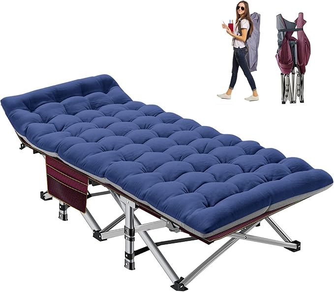 NAIZEA Folding Camping Cots for Adults, Portable Cot with Mattress Heavy Duty Outdoor Bed with Carry Bag 1200d Oxford Cloth Sleeping Cots for Camping Office Nap Home Guest Beach Travel